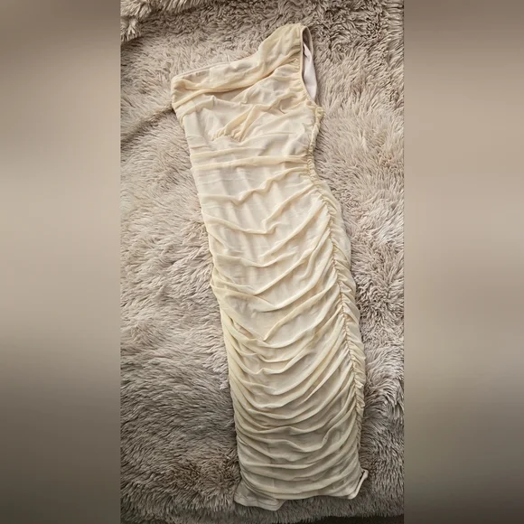 LAGSHIAN Bodycon One Shoulder Sleeveless Ruched Midi Dress #1022 NWOT - Picture 2 of 13